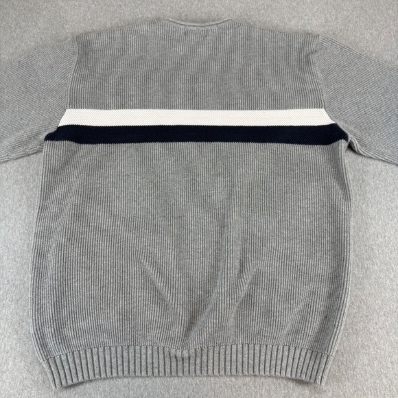 Chaps Ralph Lauren Sweater Men's XL Gray Ribbed Knit Crew Neck Stripe Preppy - Picture 6 of 13